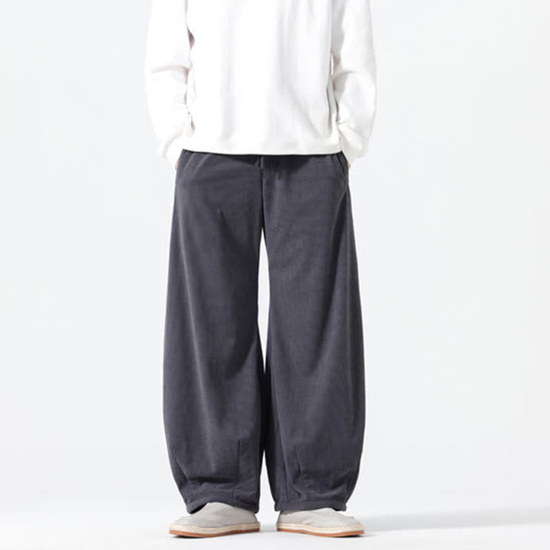 Buddha Stones春 純色 ドローストリングデザイン コーデュロイ コットン メンズ ハーレムパンツ ポケット付き - image 2