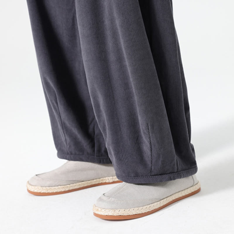 Buddha Stones春 純色 ドローストリングデザイン コーデュロイ コットン メンズ ハーレムパンツ ポケット付き - image 8