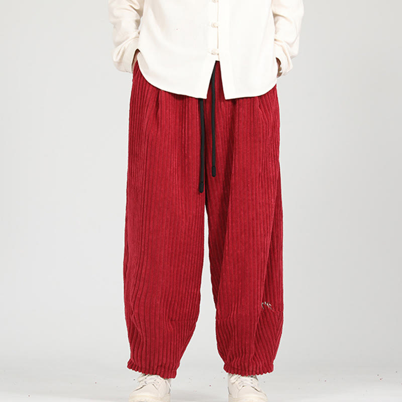 Buddha Stonesカラーコントラストドローストリングデザインコットンメンズハーレムコーデュロイパンツポケット付き - image 10