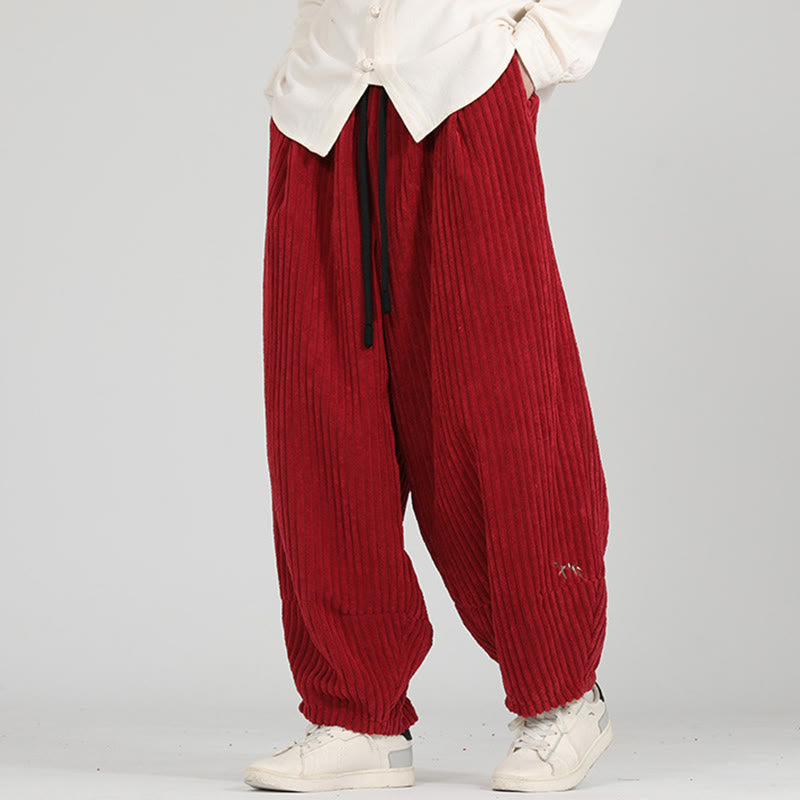 Buddha Stonesカラーコントラストドローストリングデザインコットンメンズハーレムコーデュロイパンツポケット付き - image 9