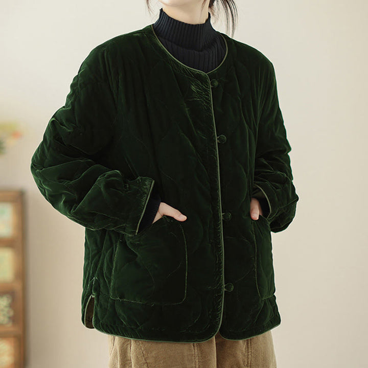 Buddha Stonesダイヤモンド柄ショートスタイルレディース長袖厚手ジャケットポケット付き - image 2