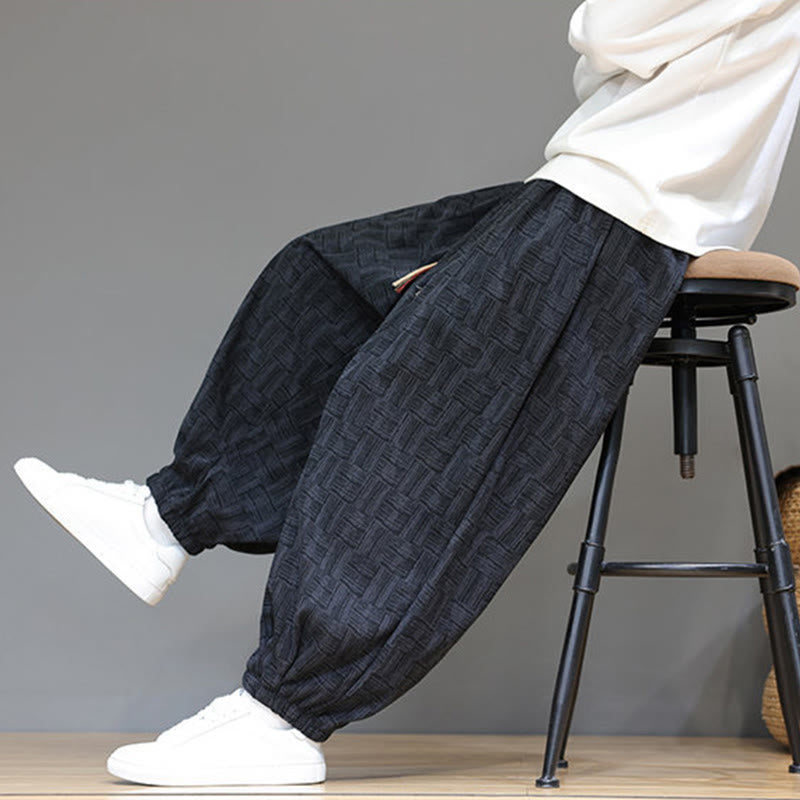 Buddha Stones秋 ジャカード チェック柄 コットン コーデュロイ メンズ ハーレムパンツ ポケット付き - image 10