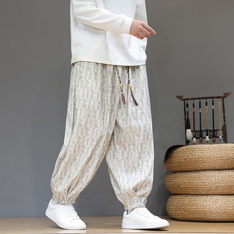 Buddha Stones秋 ジャカード チェック柄 コットン コーデュロイ メンズ ハーレムパンツ ポケット付き - image 15