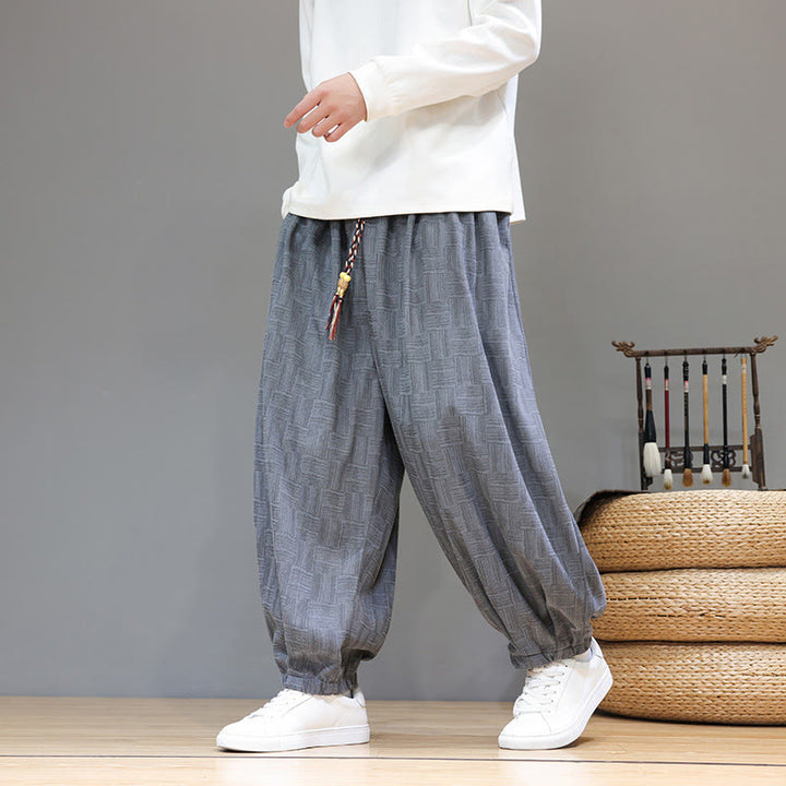 Buddha Stones秋 ジャカード チェック柄 コットン コーデュロイ メンズ ハーレムパンツ ポケット付き - ライトスレートグレー - US/UK/AU46、 EU56 (5XL) - image 23