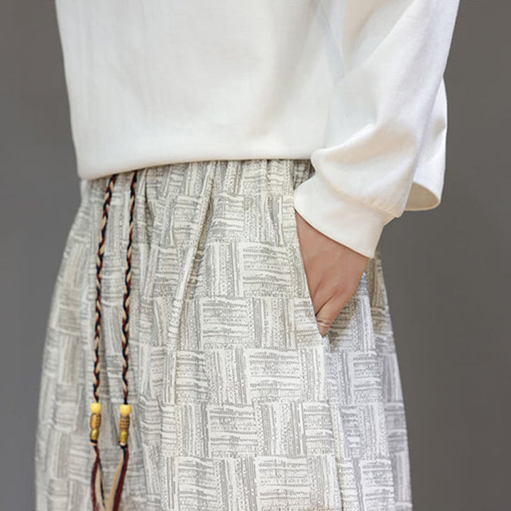 Buddha Stones秋 ジャカード チェック柄 コットン コーデュロイ メンズ ハーレムパンツ ポケット付き - image 20