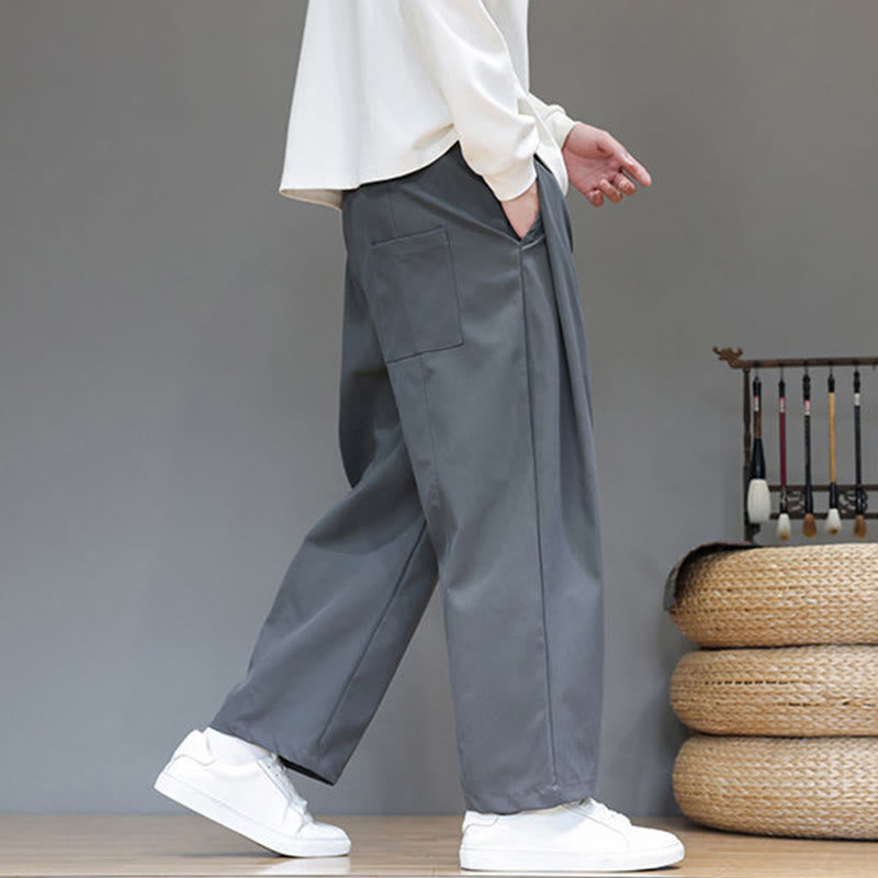 Buddha Stones秋冬 無地 ストレートレッグデザイン メンズ ハーレムパンツ ポケット付き - image 3