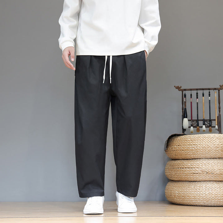 Buddha Stones秋冬 無地 ストレートレッグデザイン メンズ ハーレムパンツ ポケット付き - 黒 - US/UK/AU46、 EU56 (5XL) - image 22