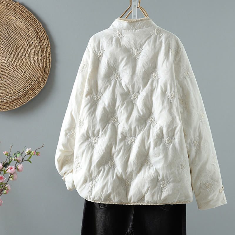 Buddha Stones花柄フロッグボタンスタンドカラー レディース 長袖 コットン 厚手ジャケット ポケット付き - image 1