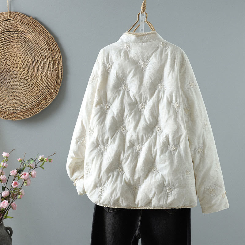 Buddha Stones花柄フロッグボタンスタンドカラー レディース 長袖 コットン 厚手ジャケット ポケット付き - image 2