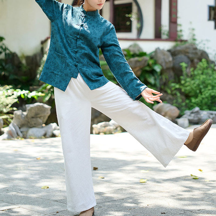 Buddha Stonesフロッグボタン 長袖 コットン ジャカード レディース シャツ パンツ ポケット付き - image 7