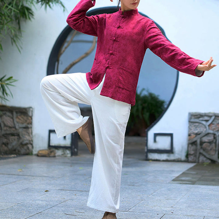 Buddha Stonesフロッグボタン 長袖 コットン ジャカード レディース シャツ パンツ ポケット付き - image 21