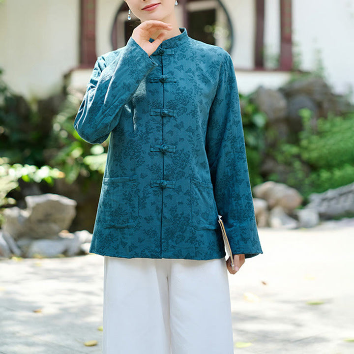 Buddha Stonesフロッグボタン 長袖 コットン ジャカード レディース シャツ パンツ ポケット付き - image 2