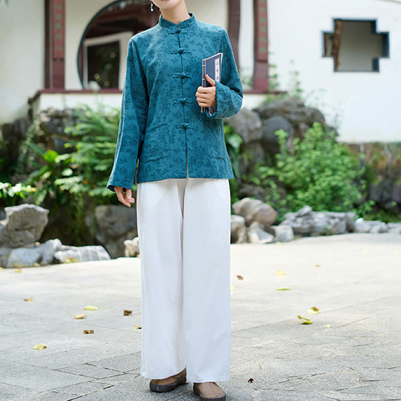 Buddha Stonesフロッグボタン 長袖 コットン ジャカード レディース シャツ パンツ ポケット付き - image 4