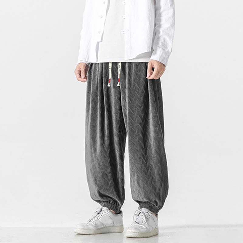 Buddha Stones無地 ドローストリング 伸縮性袖口デザイン メンズ コットンパンツ ポケット付き - image 8