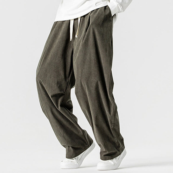 Buddha Stones冬用ドローストリングコーデュロイコットンメンズワイドレッグパンツ（ポケット付き） - image 28