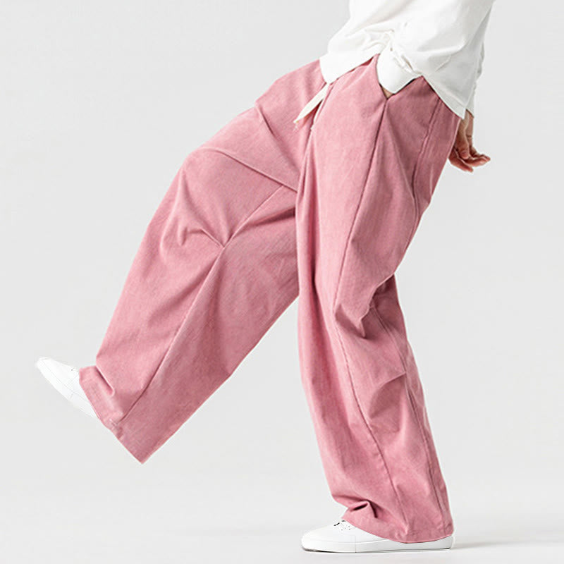 Buddha Stones冬用ドローストリングコーデュロイコットンメンズワイドレッグパンツ（ポケット付き） - image 13