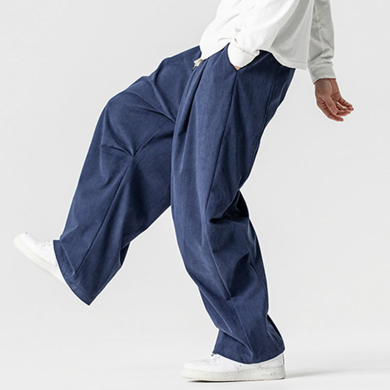 Buddha Stones冬用ドローストリングコーデュロイコットンメンズワイドレッグパンツ（ポケット付き） - image 6