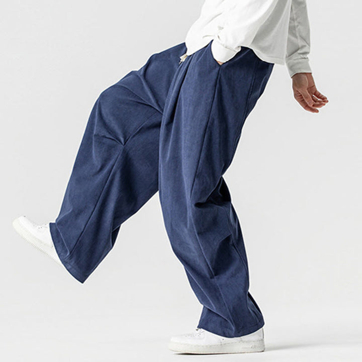 Buddha Stones冬用ドローストリングコーデュロイコットンメンズワイドレッグパンツ（ポケット付き） - image 6