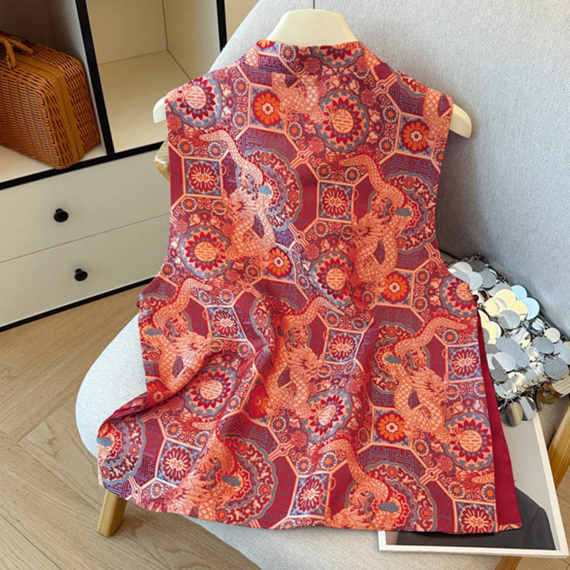 Buddha Stonesカエルボタン 龍の花 竹 ジャカードデザイン レディース ベスト ウエストコート シャツ - image 2