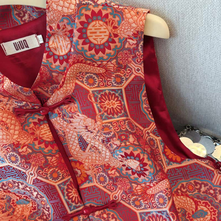 Buddha Stonesカエルボタン 龍の花 竹 ジャカードデザイン レディース ベスト ウエストコート シャツ - image 4