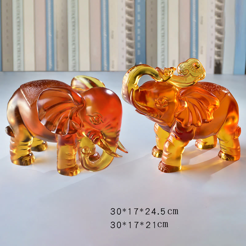 Buddha Stonesイエロー リュウリ クリスタル 象の鼻 上下デザイン 強さ 家の装飾 - 特大の象のペア - image 18
