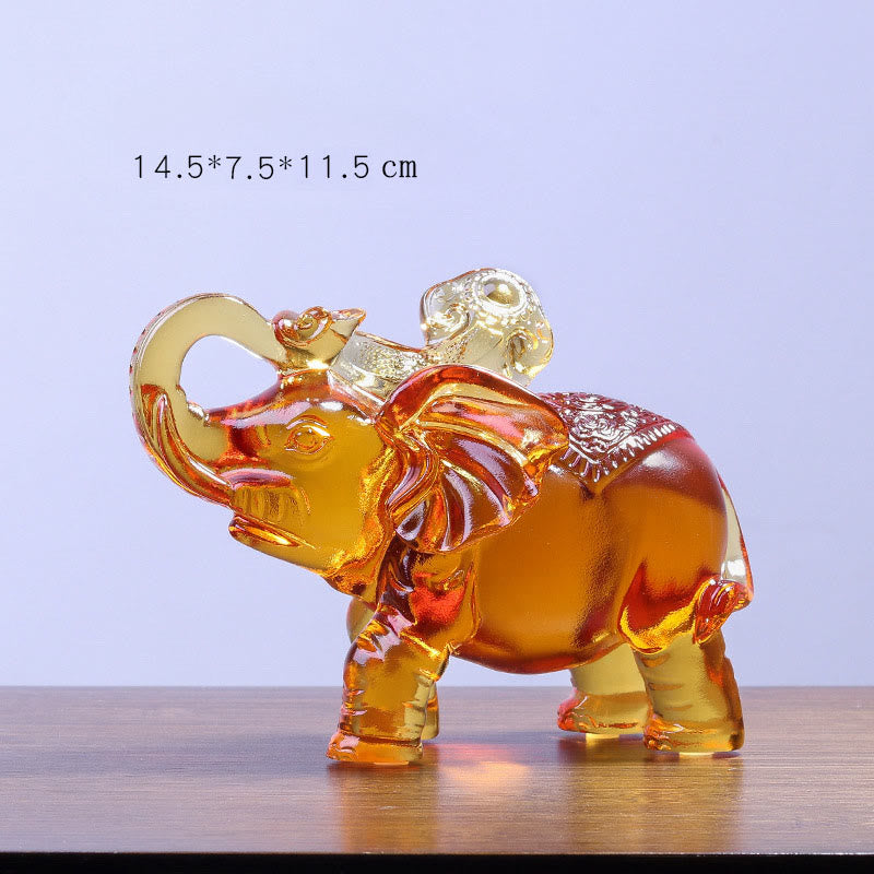 Buddha Stonesイエロー リュウリ クリスタル 象の鼻 上下デザイン 強さ 家の装飾 - 小さなゾウ（鼻を上にして）14.5×7.5×11.5 cm - image 1