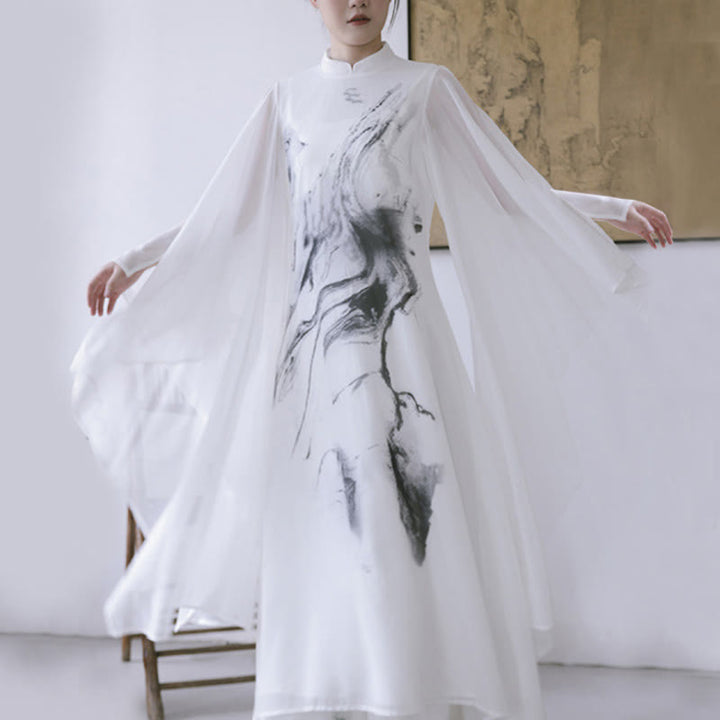 Buddha Stonesホワイトインクプリントデザイン 半袖 レディース 瞑想 ミディドレス パンツ 禅服 - ドレス（ドレスのみ） - US8-10，UK/AU12-14，EU40-42 (2XL) - image 10