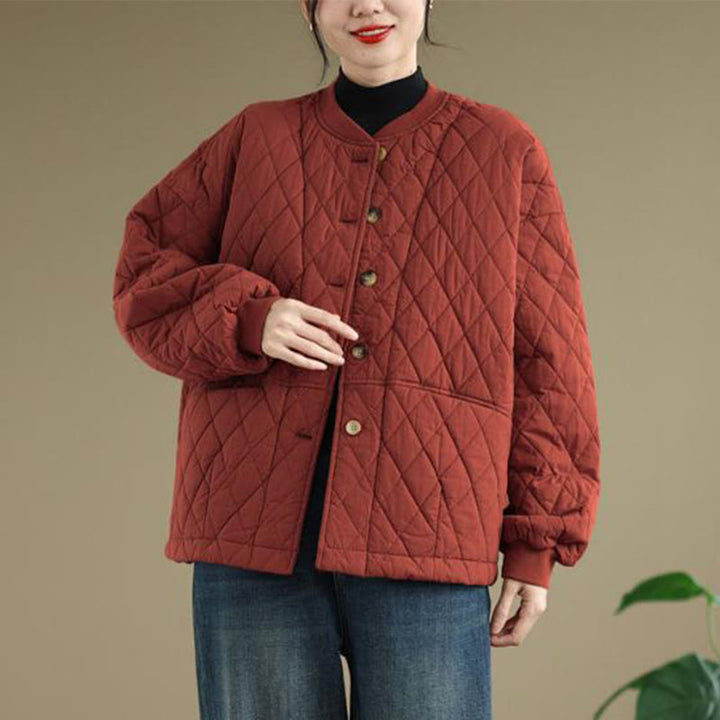 Buddha Stonesダイヤモンドグリッドパターンレディース長袖コットン厚手ジャケットポケット付き - image 12