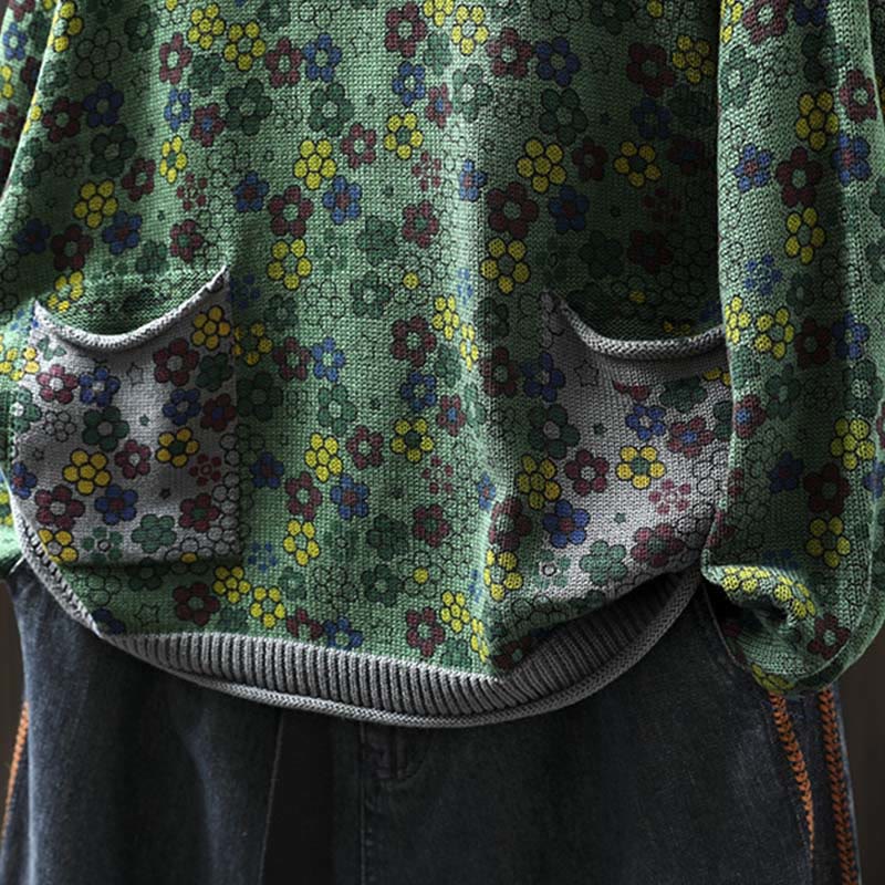 Buddha Stonesカラフルフラワー柄 レディース コットン 長袖 セーター ポケット付き - image 7