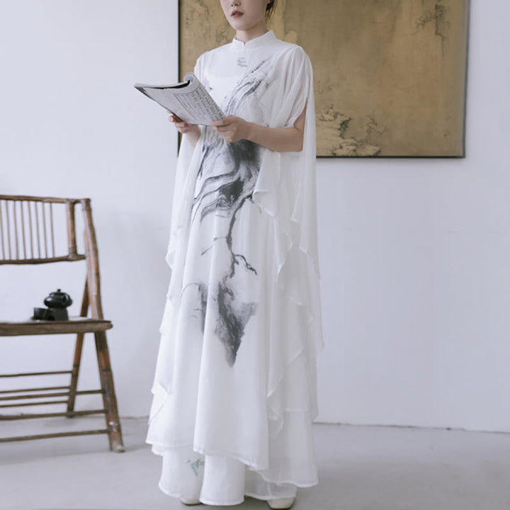 Buddha Stonesホワイトインクプリントデザイン 半袖 レディース 瞑想 ミディドレス パンツ 禅服 - image 7