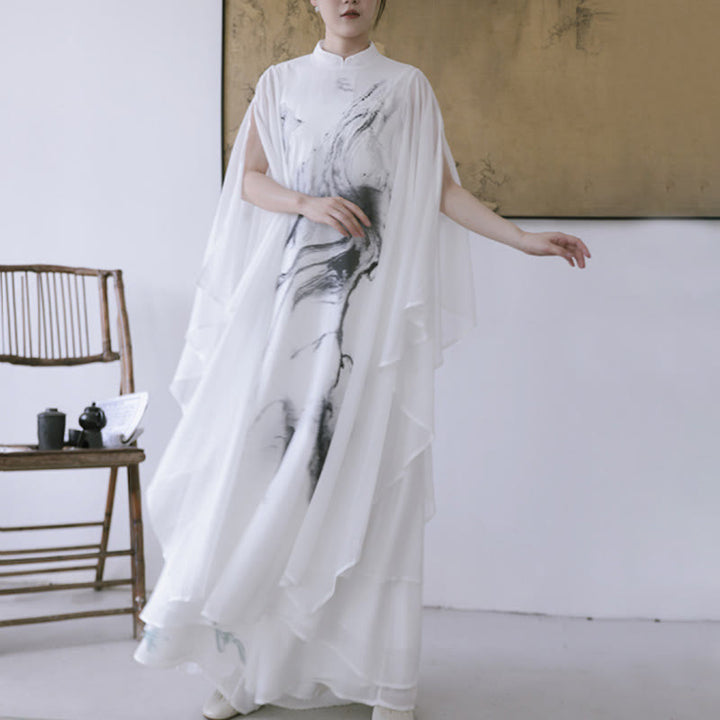 Buddha Stonesホワイトインクプリントデザイン 半袖 レディース 瞑想 ミディドレス パンツ 禅服 - image 1