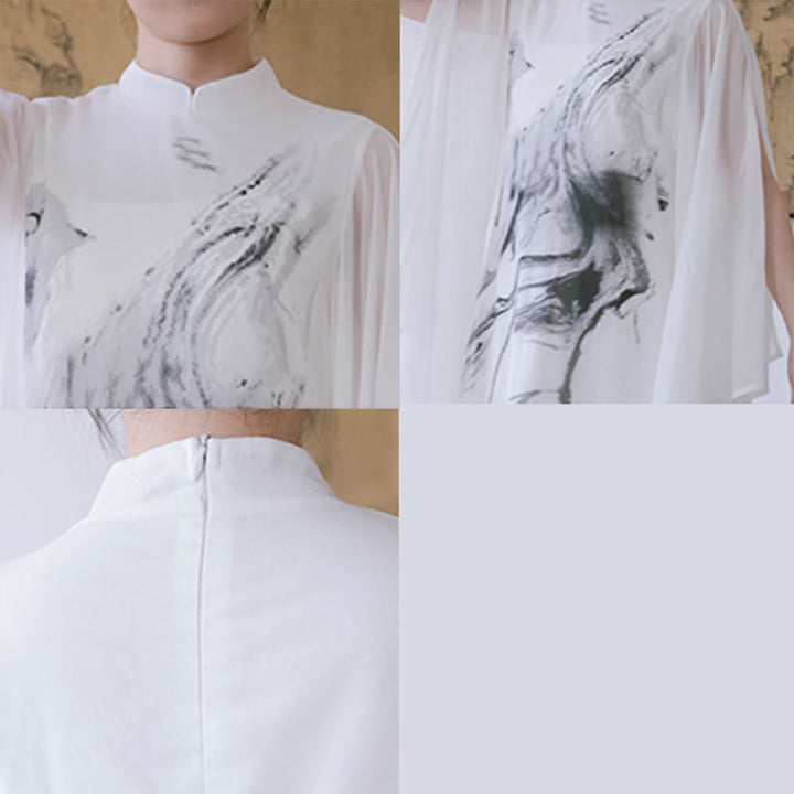 Buddha Stonesホワイトインクプリントデザイン 半袖 レディース 瞑想 ミディドレス パンツ 禅服 - image 12