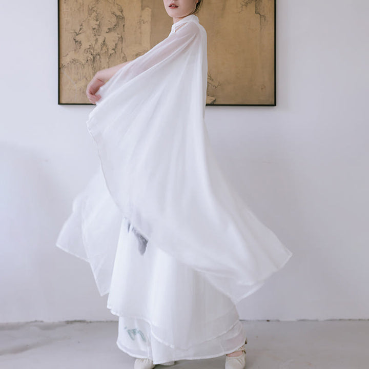 Buddha Stonesホワイトインクプリントデザイン 半袖 レディース 瞑想 ミディドレス パンツ 禅服 - image 3