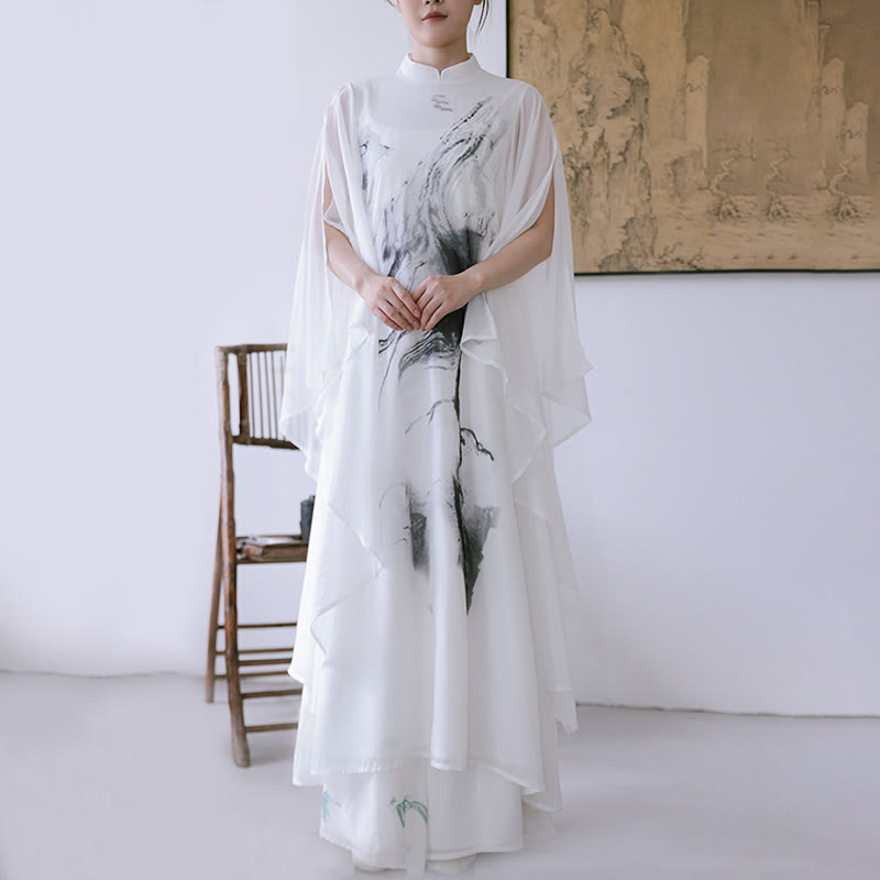 Buddha Stonesホワイトインクプリントデザイン 半袖 レディース 瞑想 ミディドレス パンツ 禅服 - image 5