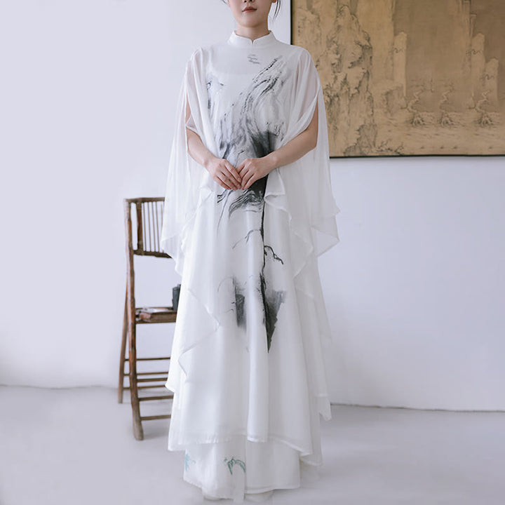 Buddha Stonesホワイトインクプリントデザイン 半袖 レディース 瞑想 ミディドレス パンツ 禅服 - image 5