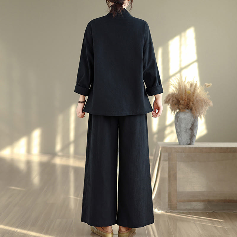 Buddha Stones 2点 Vネック 長袖シャツ ワイドレッグパンツ 禅瞑想 レディース セット - image 14