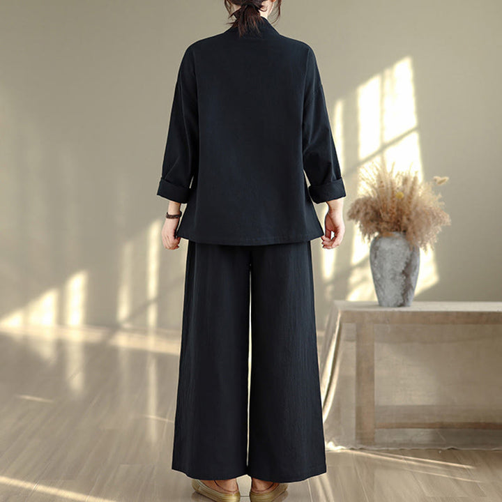 Buddha Stones 2点 Vネック 長袖シャツ ワイドレッグパンツ 禅瞑想 レディース セット - image 14