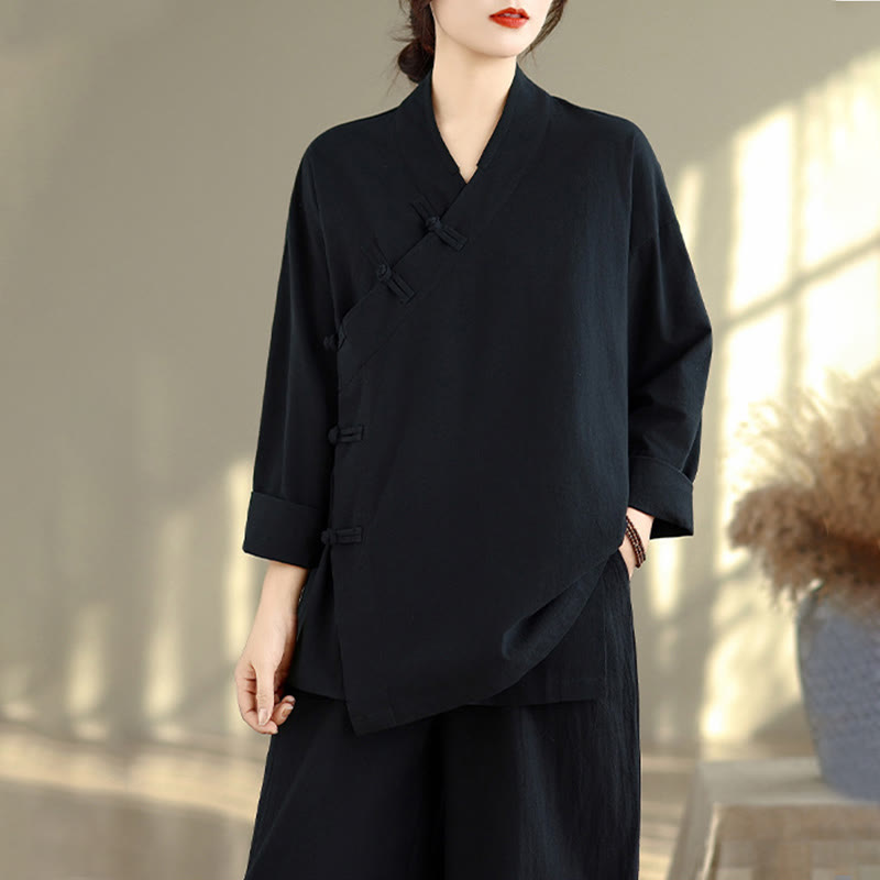 Buddha Stones 2点 Vネック 長袖シャツ ワイドレッグパンツ 禅瞑想 レディース セット - image 18