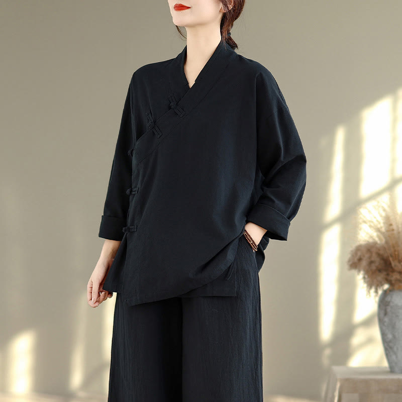 Buddha Stones 2点 Vネック 長袖シャツ ワイドレッグパンツ 禅瞑想 レディース セット - image 17