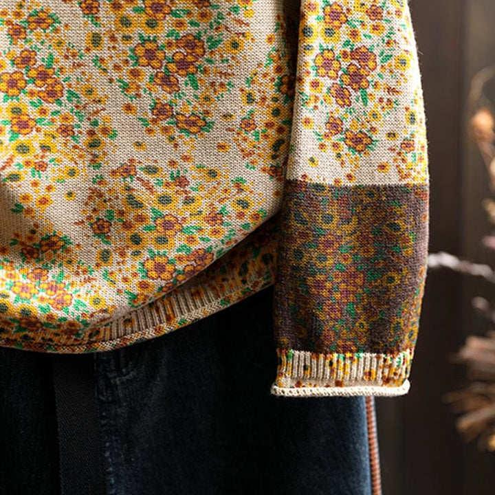 Buddha Stonesレディース ニット フローラル コットン リブヘム 長袖 モックネック セーター - image 9