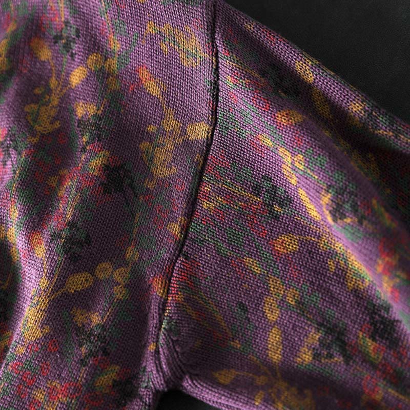 Buddha Stonesニット植物柄長袖モックネックレディースコットンセーター - image 11