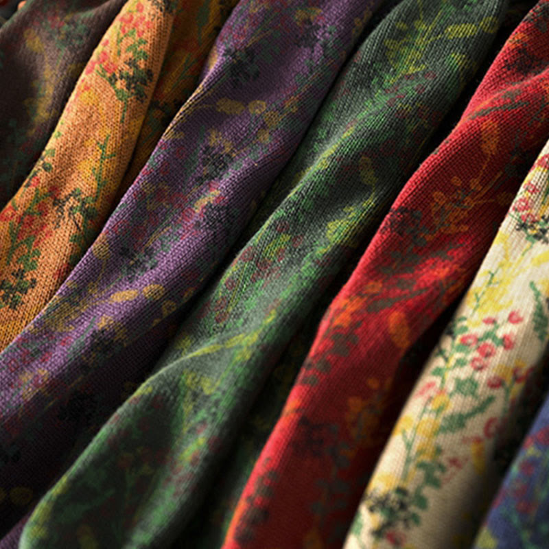 Buddha Stonesニット植物柄長袖モックネックレディースコットンセーター - image 24