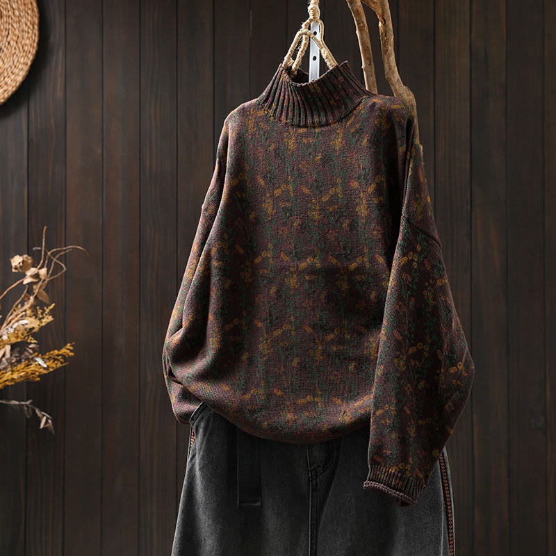 Buddha Stonesニット植物柄長袖モックネックレディースコットンセーター - サドルブラウン - US4-6、 UK/AU8-10、 EU36-38 (F) - image 22