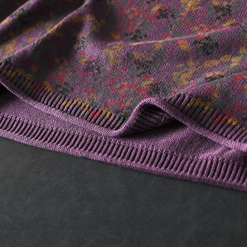 Buddha Stonesニット植物柄長袖モックネックレディースコットンセーター - image 14