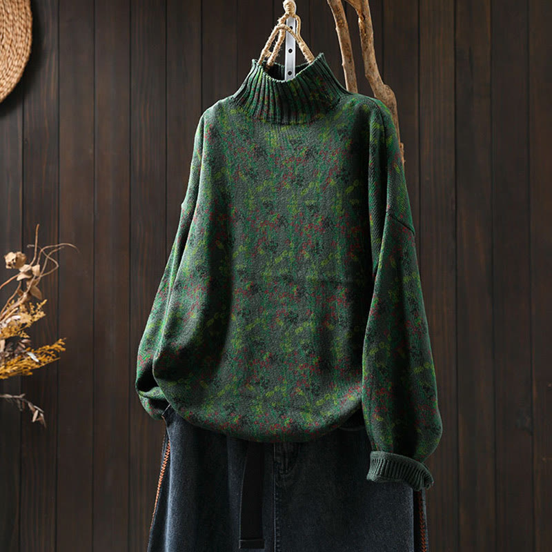 Buddha Stonesニット植物柄長袖モックネックレディースコットンセーター - ダークグリーン - US4-6、 UK/AU8-10、 EU36-38 (F) - image 4