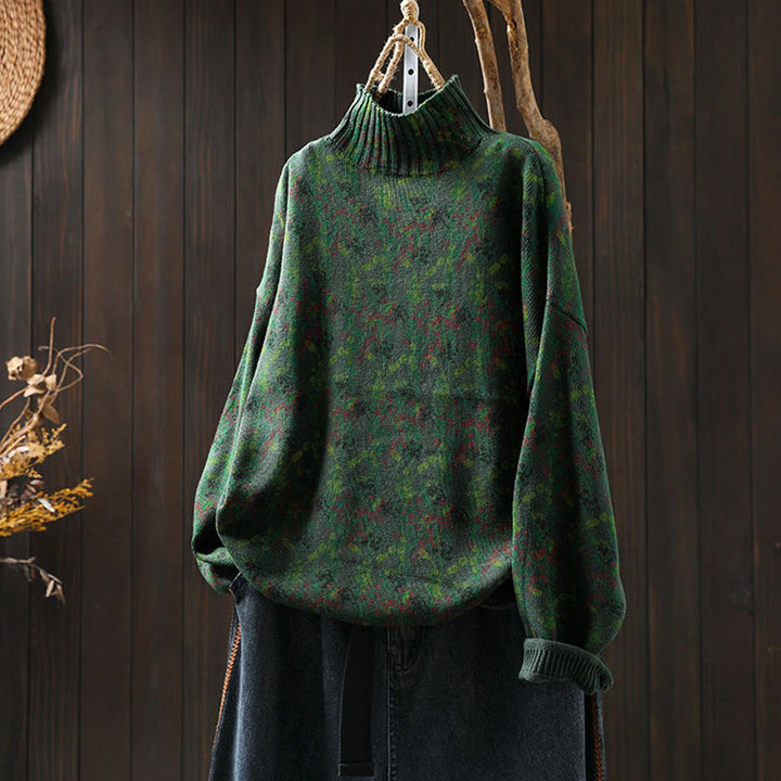 Buddha Stonesニット植物柄長袖モックネックレディースコットンセーター - ダークグリーン - US4-6、 UK/AU8-10、 EU36-38 (F) - image 4