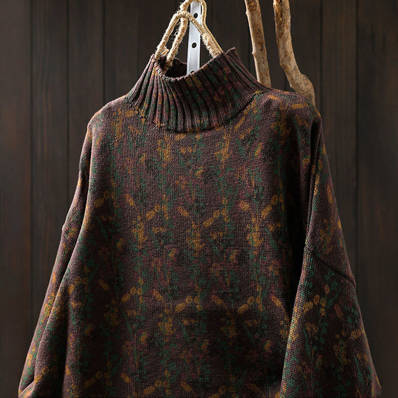 Buddha Stonesニット植物柄長袖モックネックレディースコットンセーター - image 23