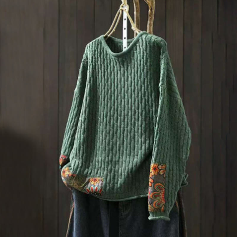 Buddha Stonesの冬用パッチワークデザイン長袖クルーネックレディースセーター - シーグリーン - US4-12、 UK/AU8-16、 EU36-44 (F) - image 0