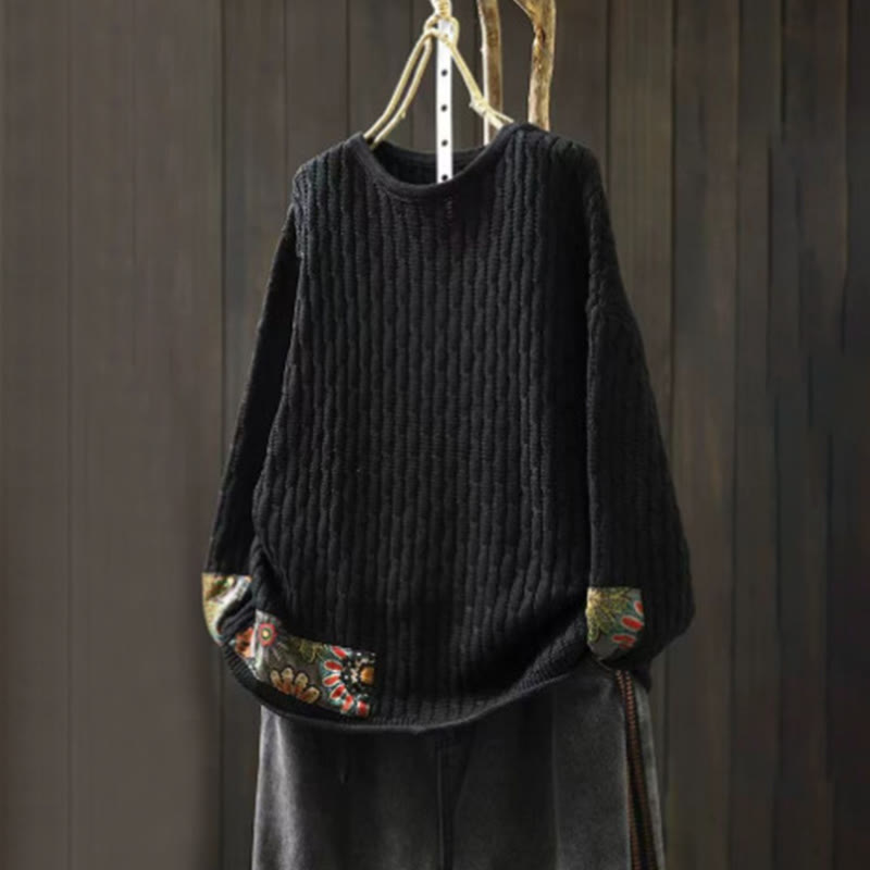 Buddha Stonesの冬用パッチワークデザイン長袖クルーネックレディースセーター - 黒 - US4-12、 UK/AU8-16、 EU36-44 (F) - image 10