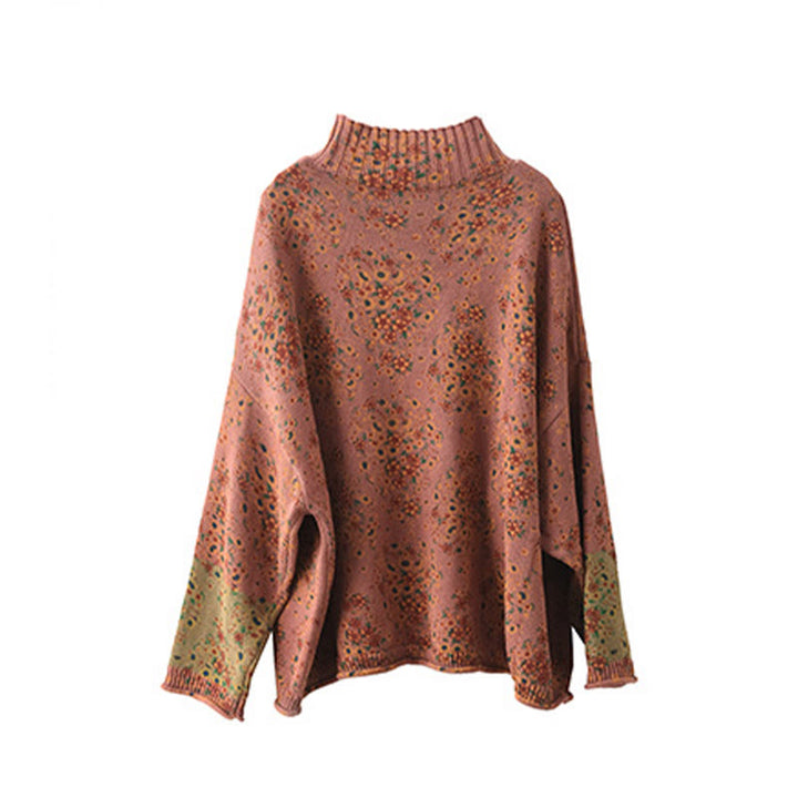 Buddha Stonesの秋プリント花柄長袖モックネックレディースニットセーター - image 9
